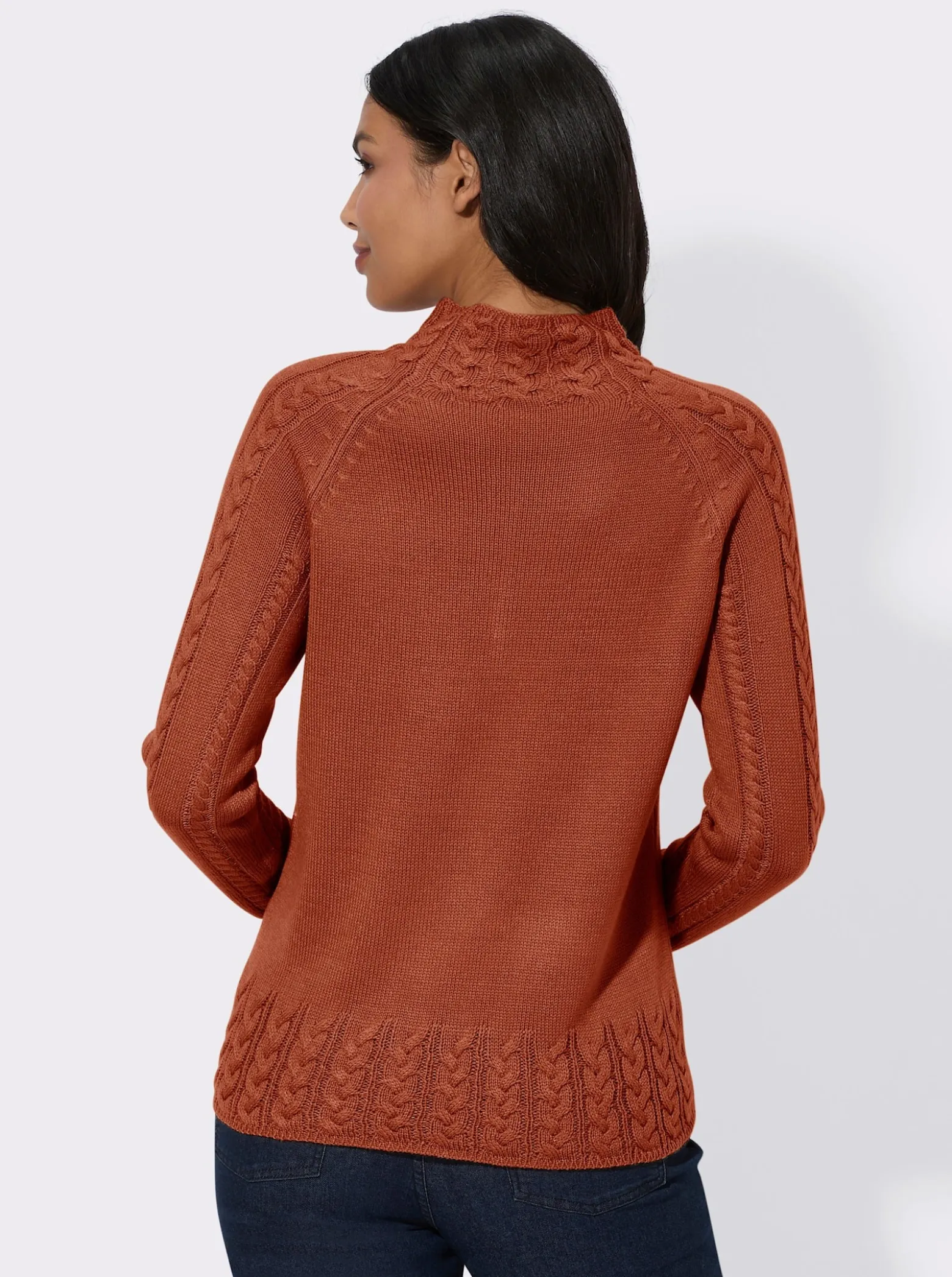 Stehkragenpullover mit Zopfstrick-Muster
