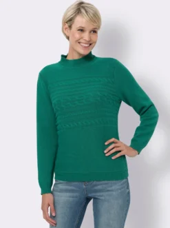 Stehkragenpullover mit Zopfmuster