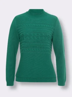 Stehkragenpullover mit Zopfmuster