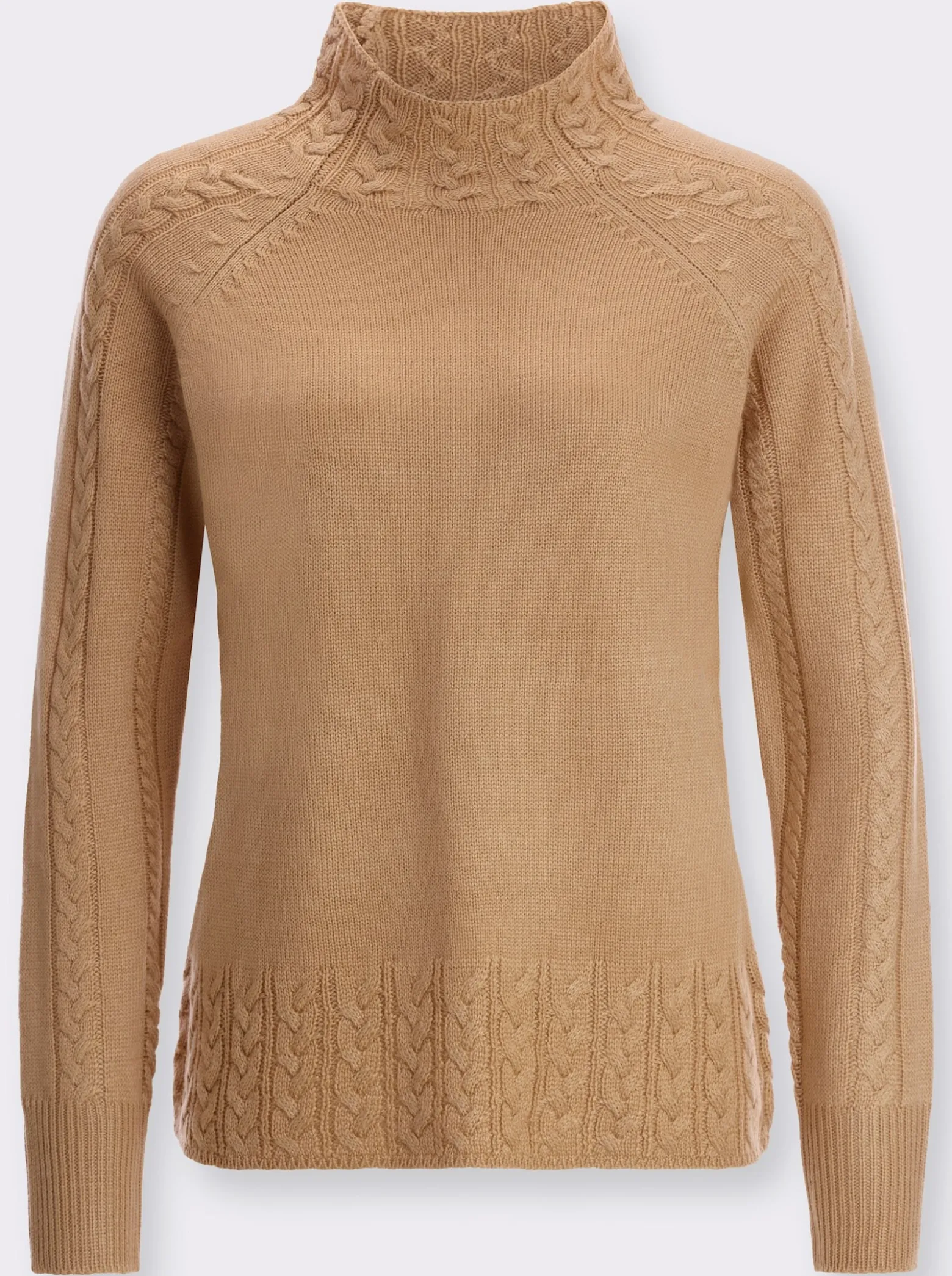 Stehkragenpullover mit Zopfstrick-Muster