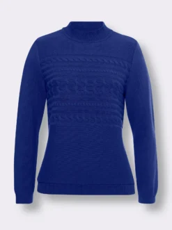 Stehkragenpullover mit Zopfmuster