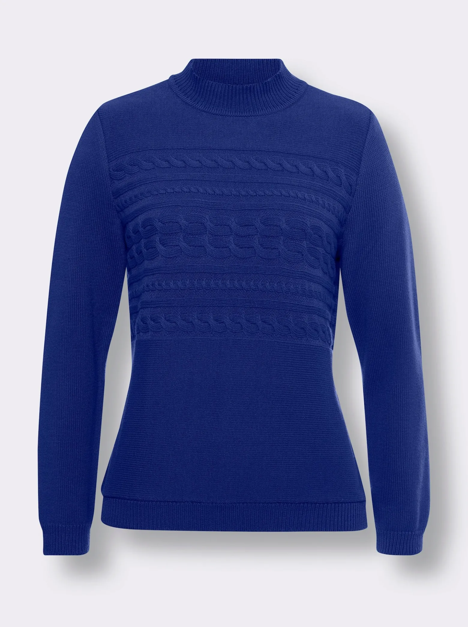 Stehkragenpullover mit Zopfmuster