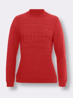 Stehkragenpullover mit Zopfmuster