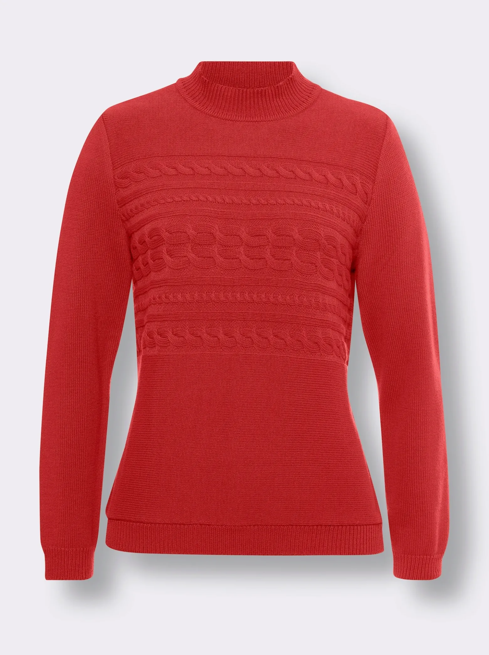 Stehkragenpullover mit Zopfmuster