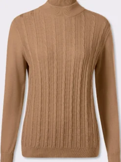 Stehkragenpullover mit Zopfmuster