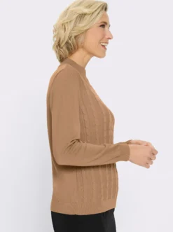 Stehkragenpullover mit Zopfmuster