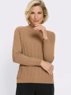 Stehkragenpullover mit Zopfmuster
