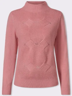 Stehkragenpullover mit Zopfmuster vorne