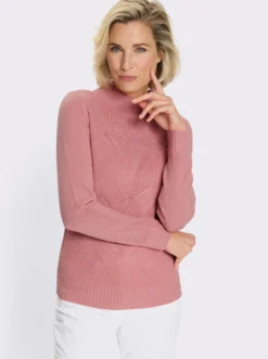 Stehkragenpullover mit Zopfmuster vorne