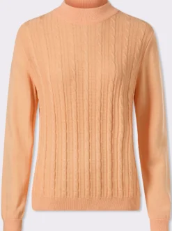 Stehkragenpullover mit Zopfmuster