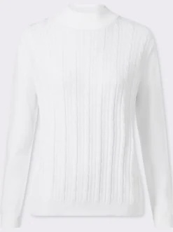 Stehkragenpullover mit Zopfmuster