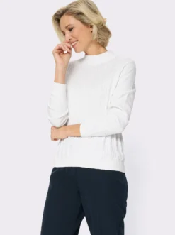 Stehkragenpullover mit Zopfmuster