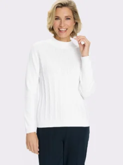 Stehkragenpullover mit Zopfmuster