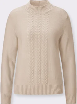 Stehkragenpullover mit Zopfmuster