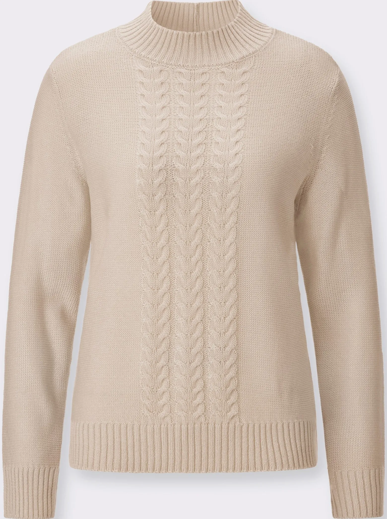 Stehkragenpullover mit Zopfmuster