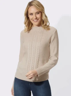 Stehkragenpullover mit Zopfmuster
