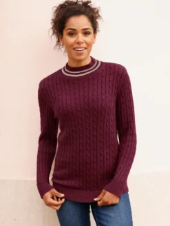 Stehkragenpullover mit Zopfmuster