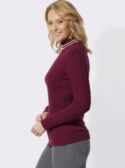 Stehkragenpullover mit Zopfmuster