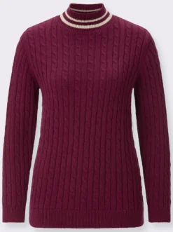 Stehkragenpullover mit Zopfmuster