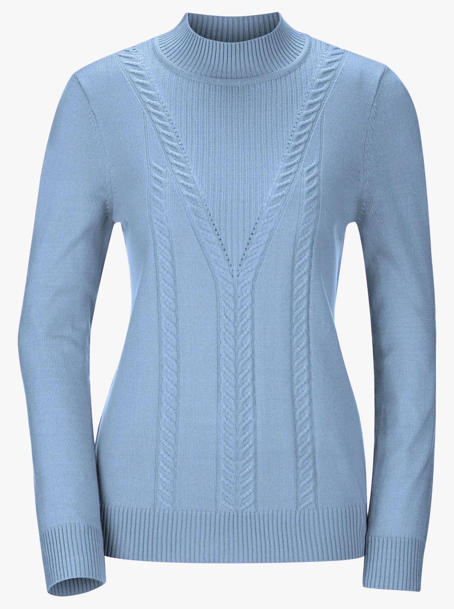 Stehkragenpullover mit Zopfmuster