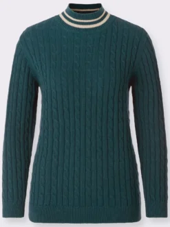 Stehkragenpullover mit Zopfmuster