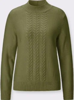 Stehkragenpullover mit Zopfmuster