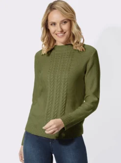 Stehkragenpullover mit Zopfmuster