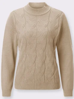 Stehkragenpullover mit Zopfmuster