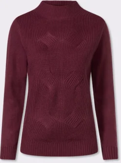 Stehkragenpullover mit Zopfmuster vorne