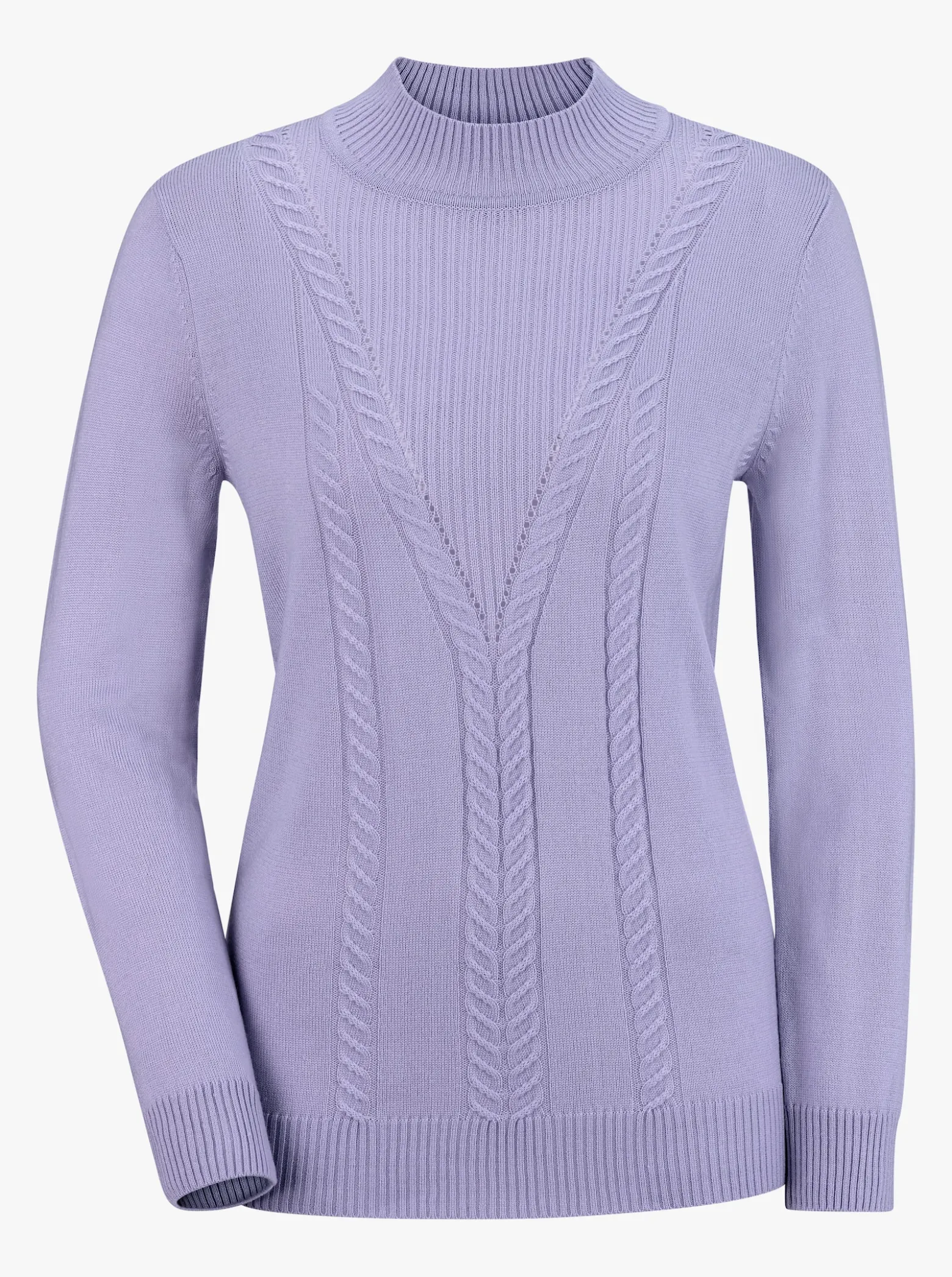 Stehkragenpullover mit Zopfmuster