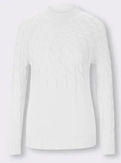 Stehkragenpullover mit Zopfmuster