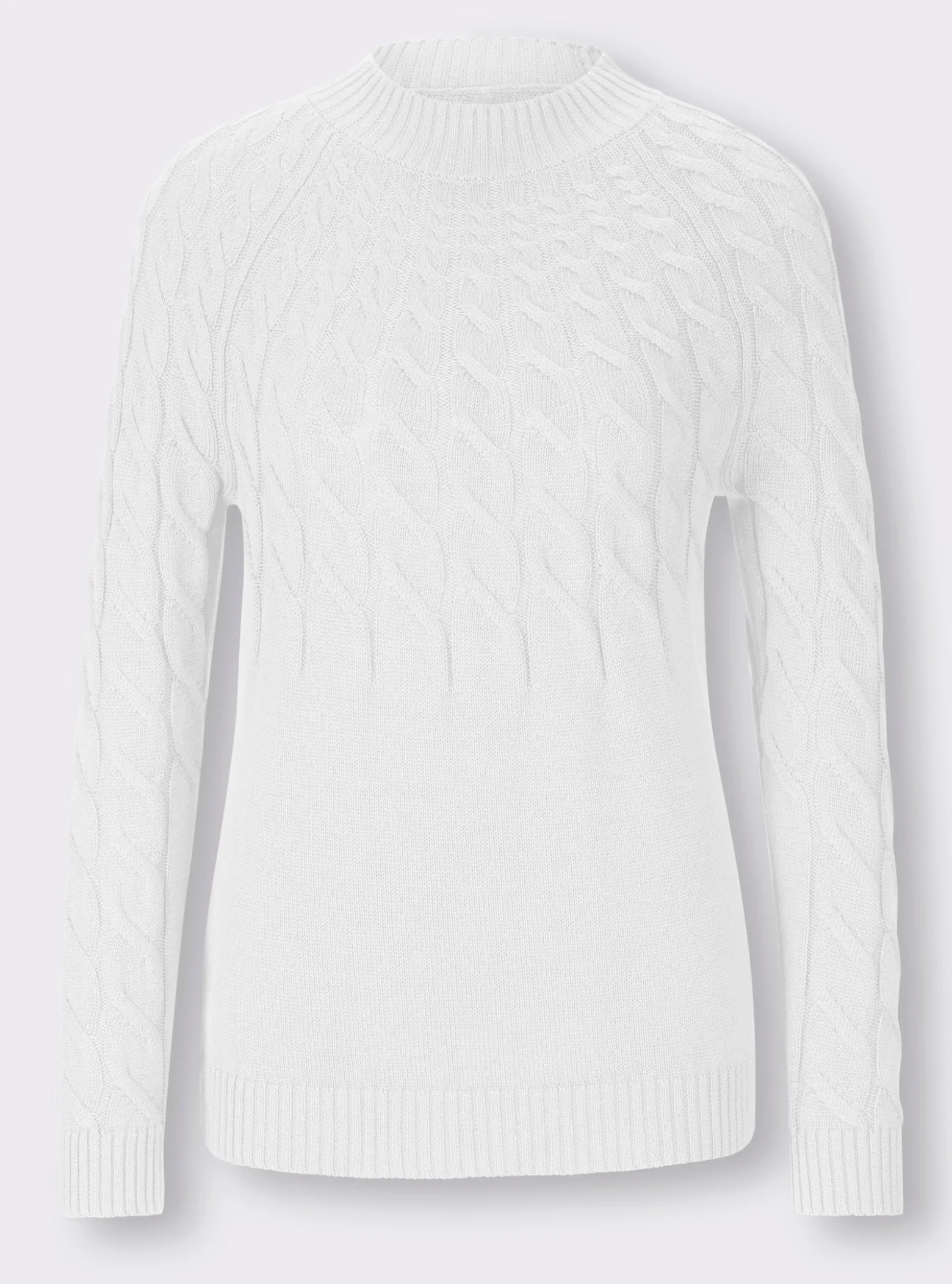 Stehkragenpullover mit Zopfmuster