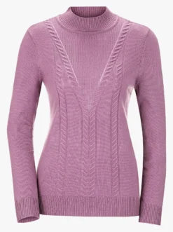 Stehkragenpullover mit Zopfmuster