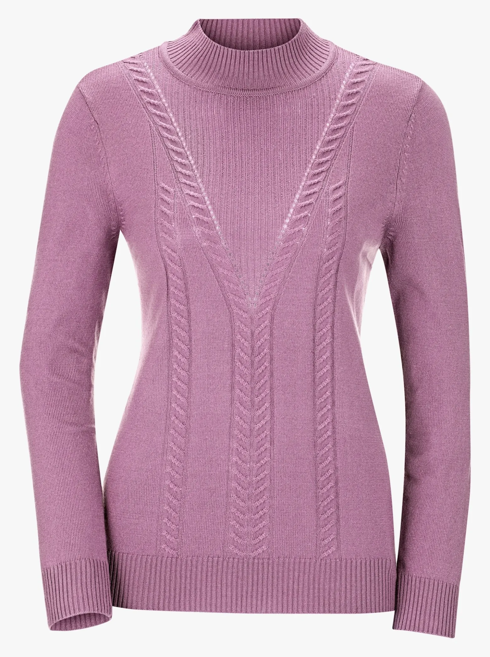 Stehkragenpullover mit Zopfmuster