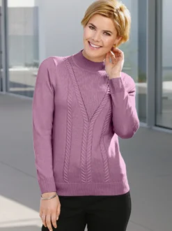 Stehkragenpullover mit Zopfmuster