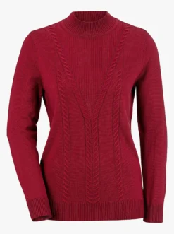 Stehkragenpullover mit Zopfmuster