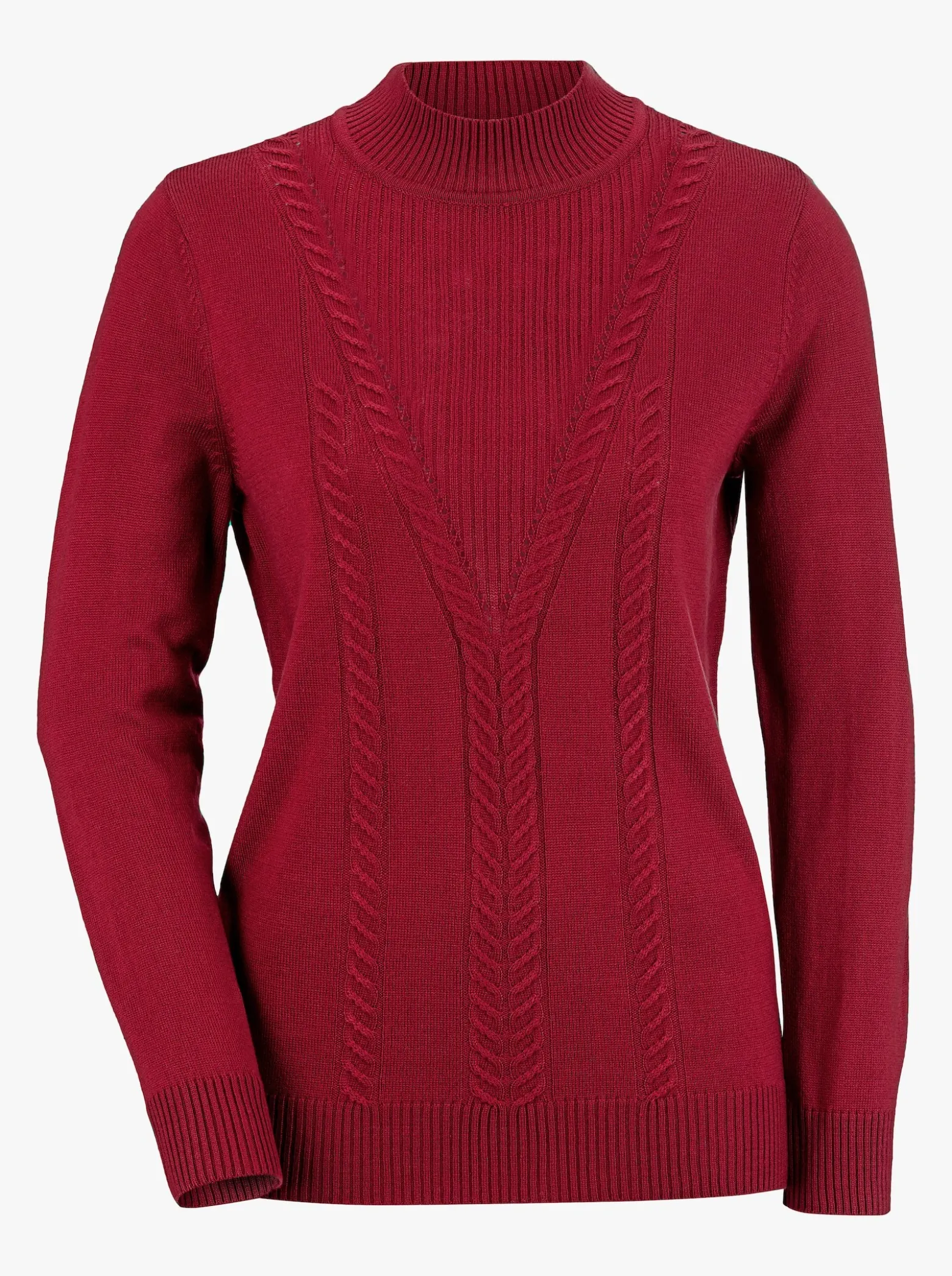 Stehkragenpullover mit Zopfmuster