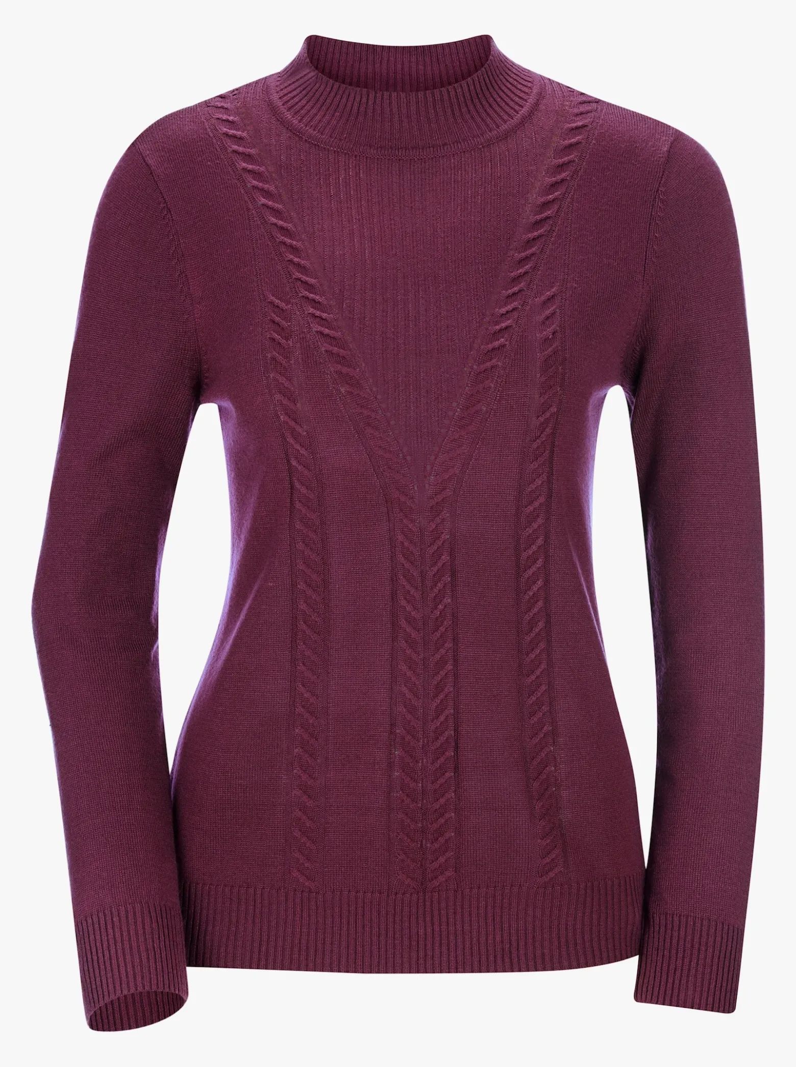 Stehkragenpullover mit Zopfmuster