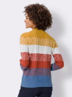 Stehkragenpullover mit Zopfmuster