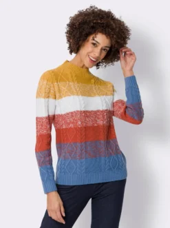 Stehkragenpullover mit Zopfmuster