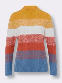 Stehkragenpullover mit Zopfmuster