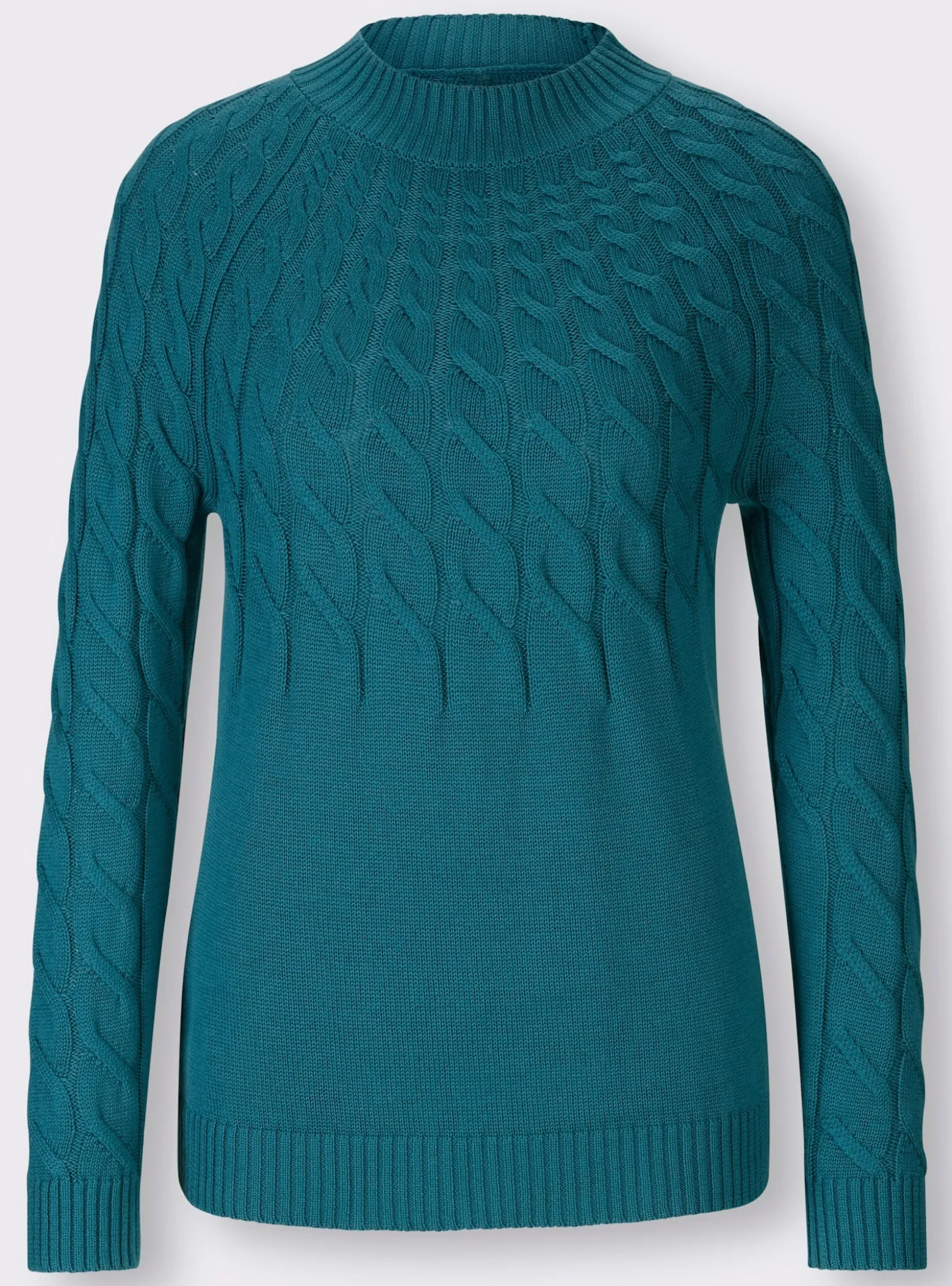Stehkragenpullover mit Zopfmuster