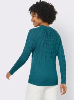 Stehkragenpullover mit Zopfmuster
