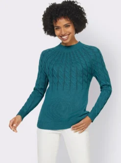 Stehkragenpullover mit Zopfmuster