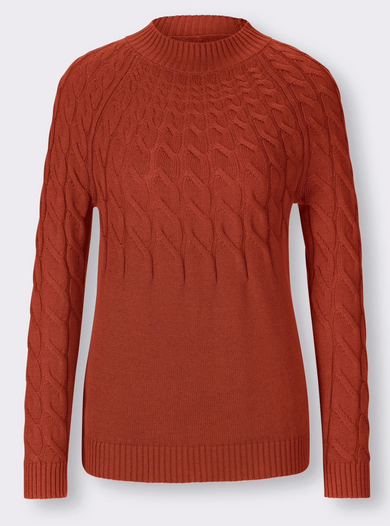 Stehkragenpullover mit Zopfmuster