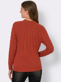 Stehkragenpullover mit Zopfmuster