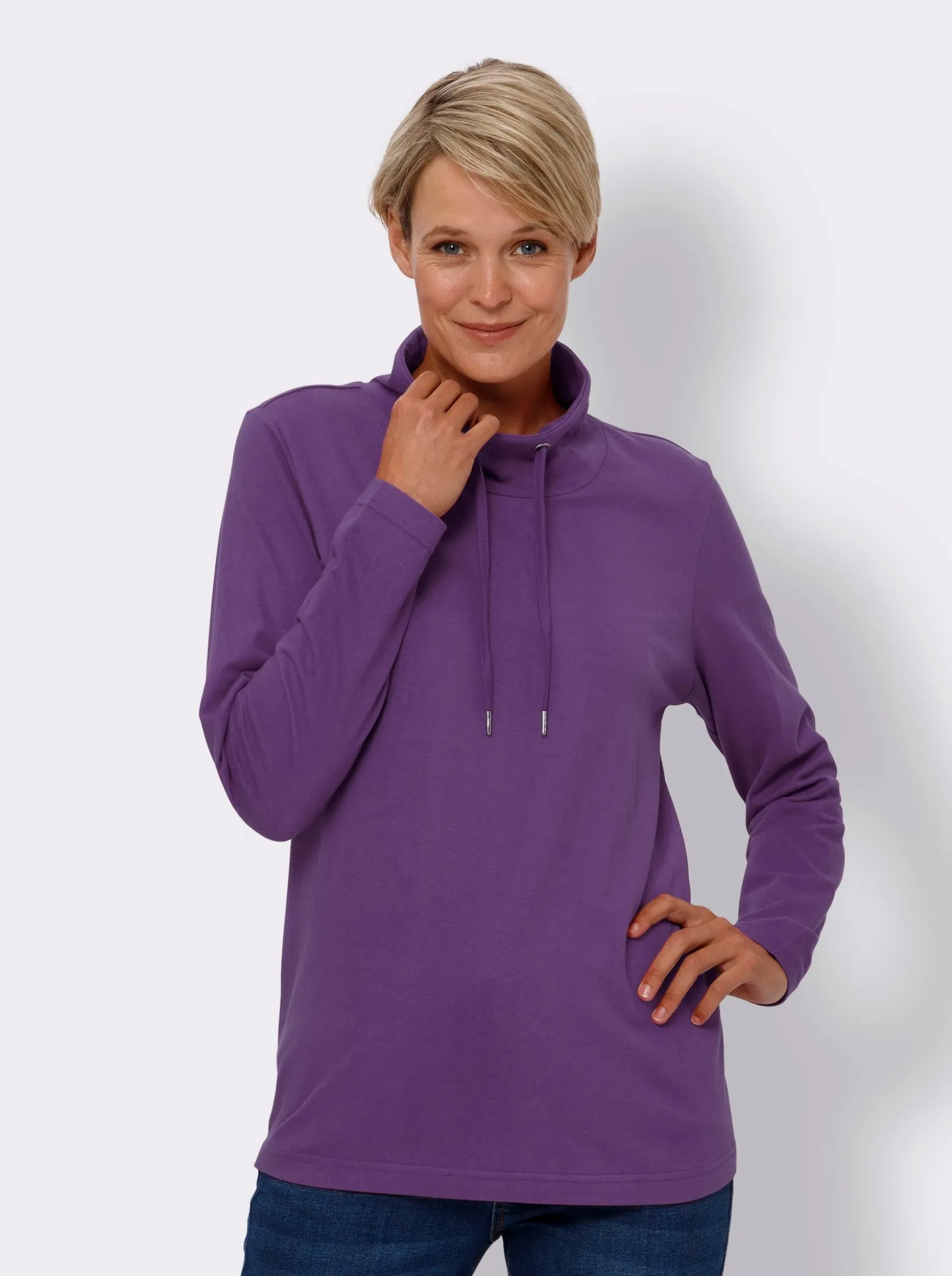 Stehkragenshirt aus reiner Baumwolle