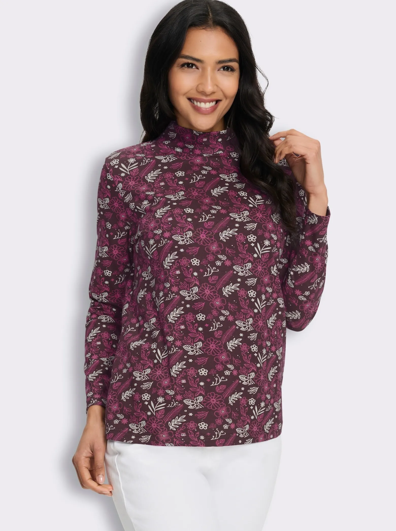 Stehkragenshirt im floralem Allover-Dessin