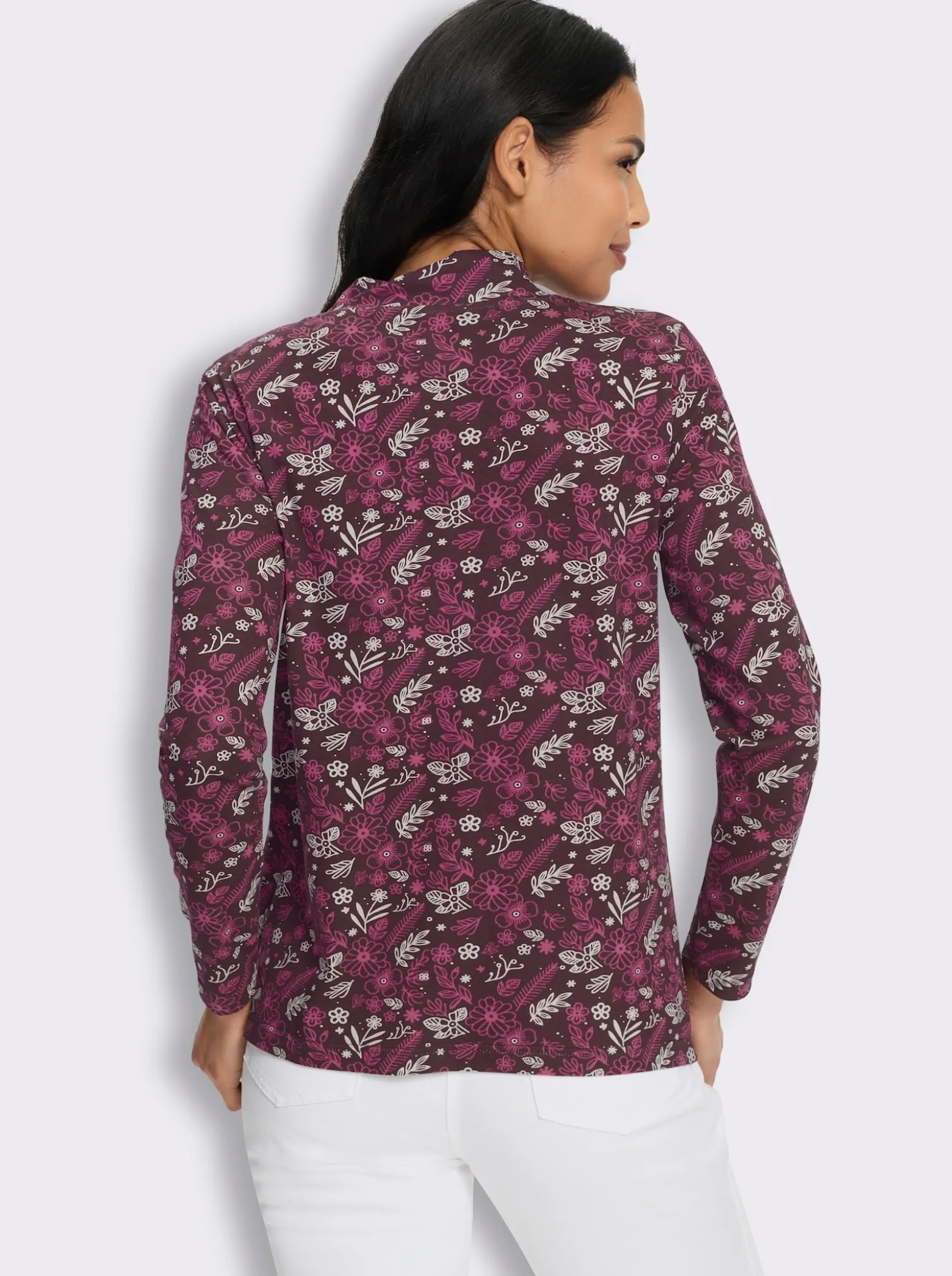 Stehkragenshirt im floralem Allover-Dessin