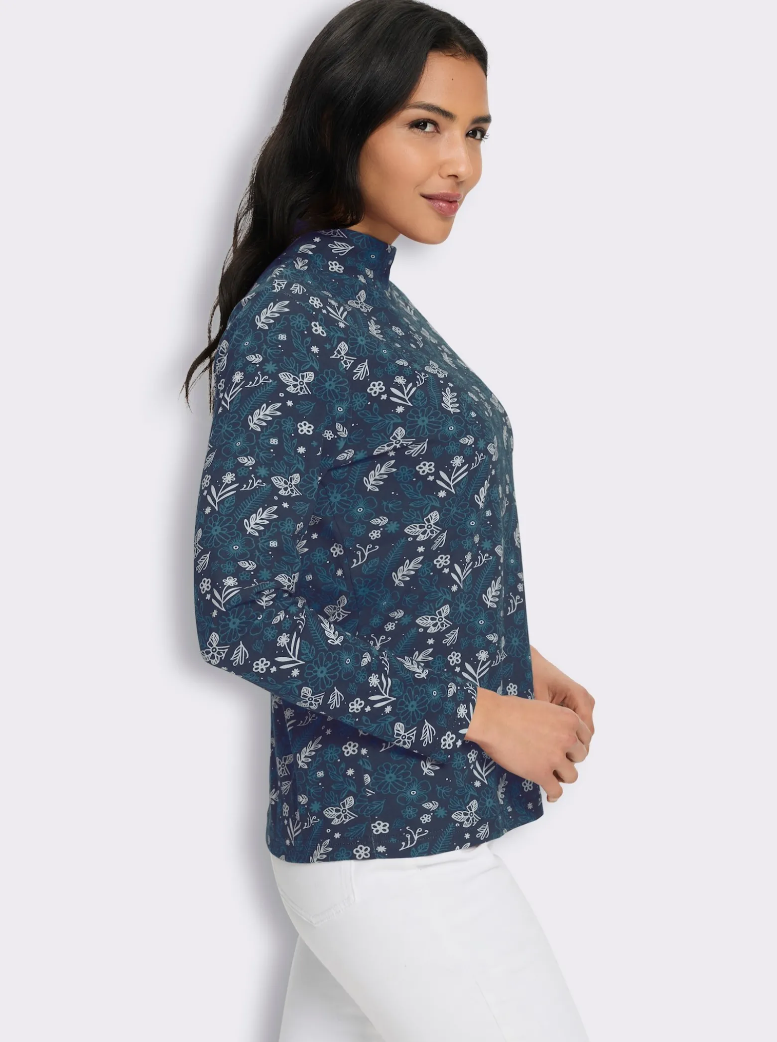 Stehkragenshirt im floralem Allover-Dessin